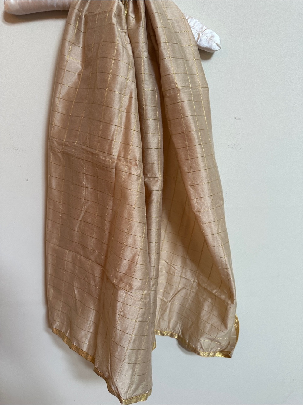 Women's Cream Metallic Grid Scarf with Gold Trim